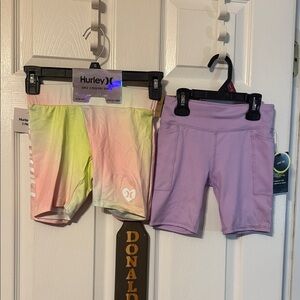 Hurley Girls' Tie-Dye & Lavender Bike Shorts Duo and Athletic Works; size: S